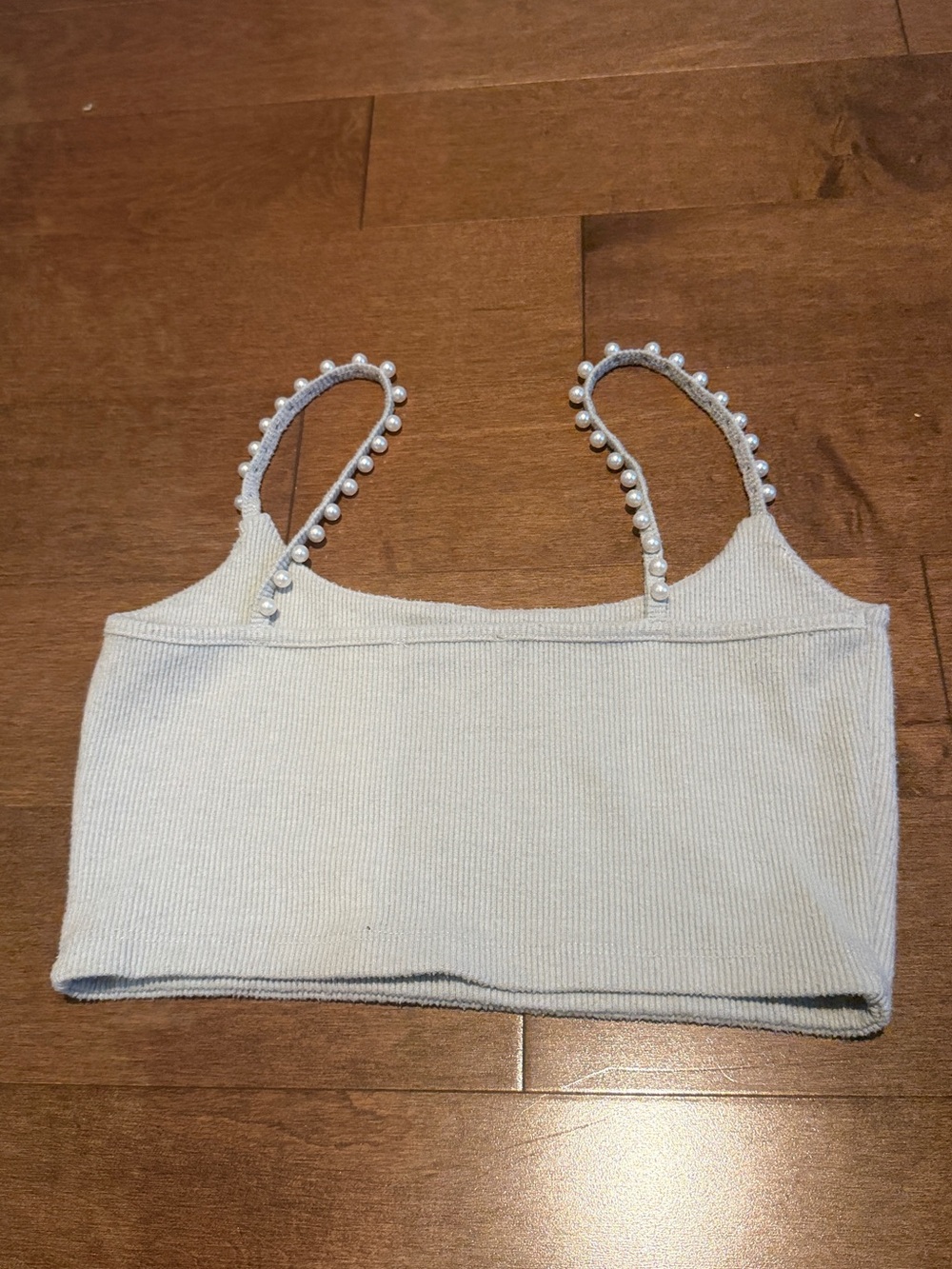 Zara Cream Pearl-Trim Ribbed Crop Camisole